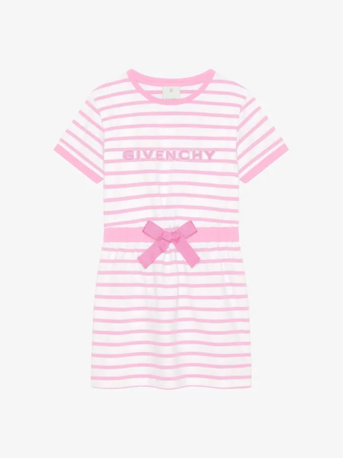 Women Girl 4 To 12 Years Givenchy GIVENCHY Striped Dress In Cotton Whitepink