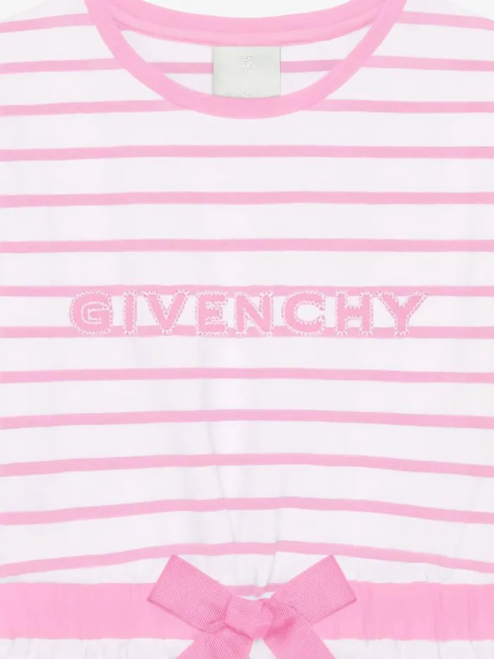 Women Girl 4 To 12 Years Givenchy GIVENCHY Striped Dress In Cotton Whitepink