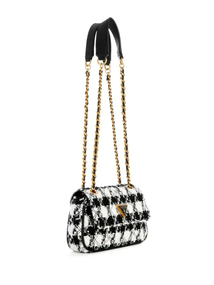 Women Giully Tweed Mini Convertible Crossbody Marble BlkWht Handbags GUESS Women Giully Tweed Mini Convertible Crossbody Marble BlkWht Handbags GUESS
