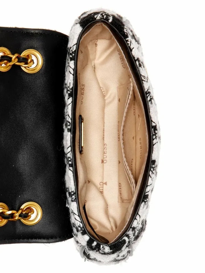 Women Giully Tweed Mini Convertible Crossbody Marble BlkWht Handbags GUESS Women Giully Tweed Mini Convertible Crossbody Marble BlkWht Handbags GUESS