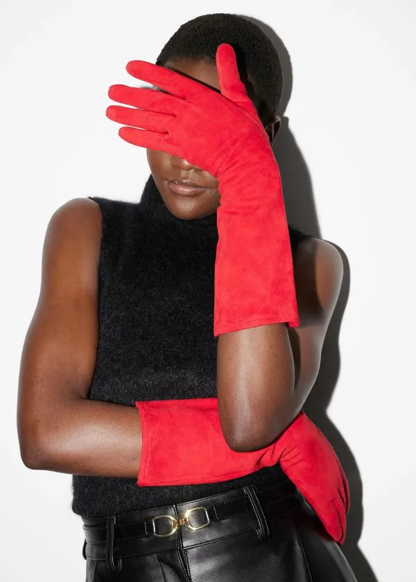 Women Gloves and Other Stories WoolLined Suede Gloves Red