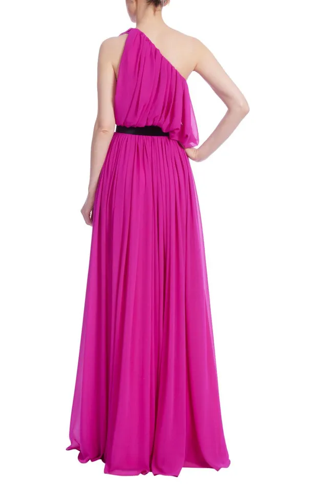 Women Gowns Badgley Mischka Belted One Shoulder Full Skirt Gown Fuchsia