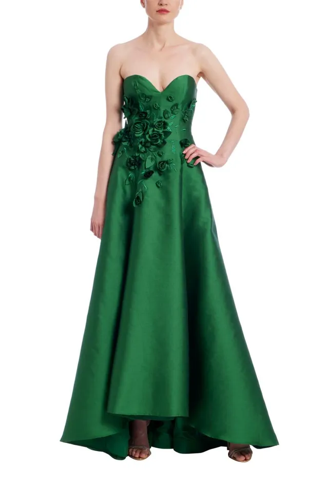 Women Gowns Badgley Mischka Embroidered Gazar High Low Gown Kelly Green