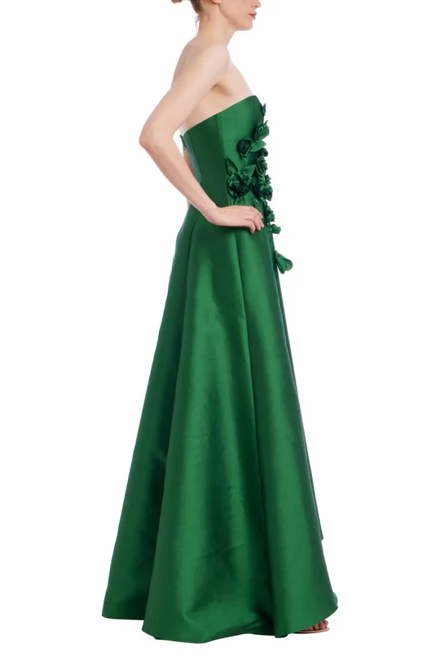 Women Gowns Badgley Mischka Embroidered Gazar High Low Gown Kelly Green