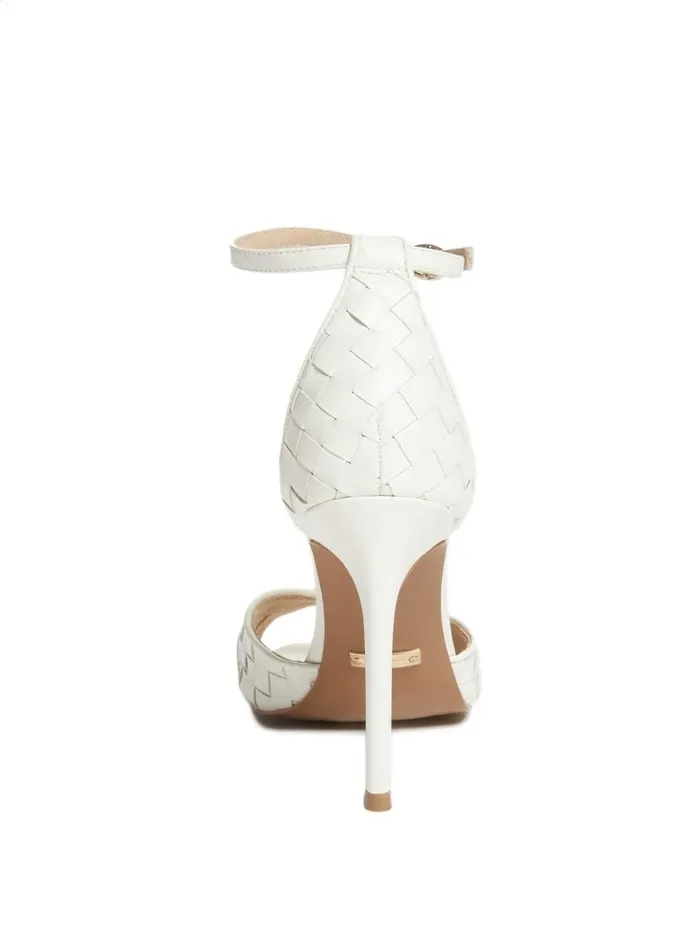 Women GUESS Abieli Woven Leather Stiletto Sandal Ivory 150 Heels Women GUESS Abieli Woven Leather Stiletto Sandal Ivory 150 Heels