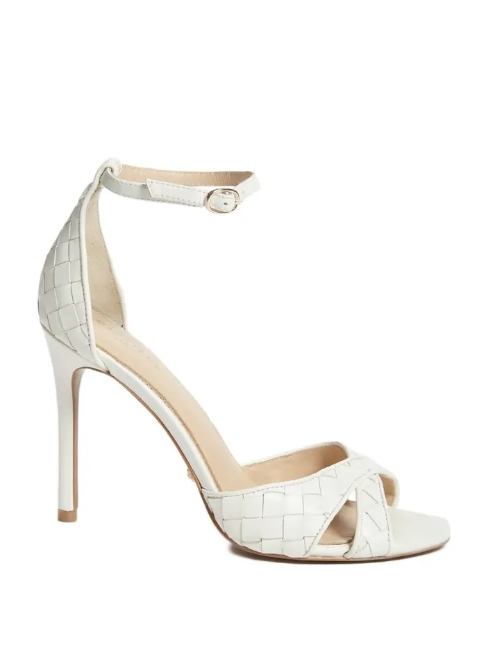 Women GUESS Abieli Woven Leather Stiletto Sandal Ivory 150 Heels Women GUESS Abieli Woven Leather Stiletto Sandal Ivory 150 Heels