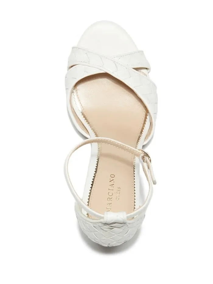 Women GUESS Abieli Woven Leather Stiletto Sandal Ivory 150 Heels Women GUESS Abieli Woven Leather Stiletto Sandal Ivory 150 Heels