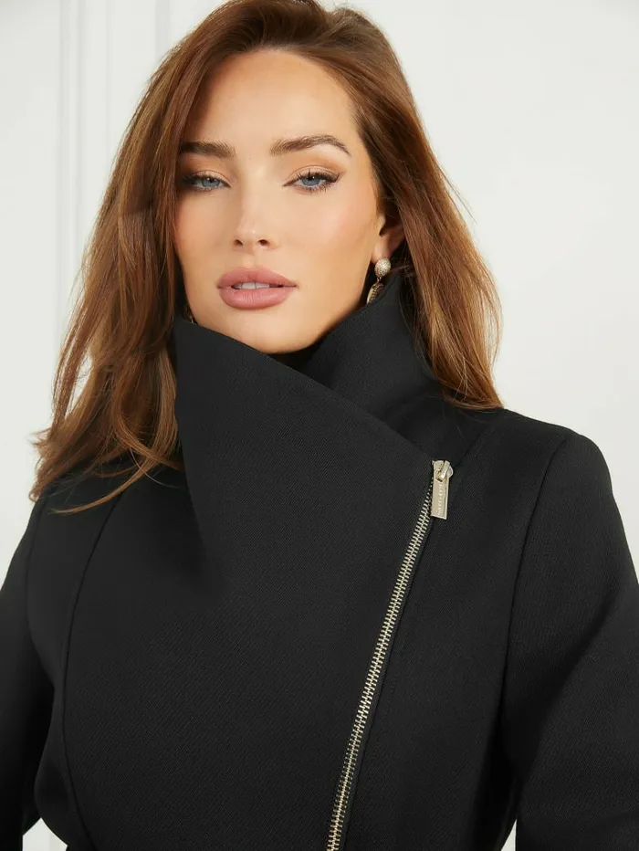 Women GUESS Ambra WoolBlend Coat Jet Black Multi Jackets and Coats Women GUESS Ambra WoolBlend Coat Jet Black Multi Jackets and Coats