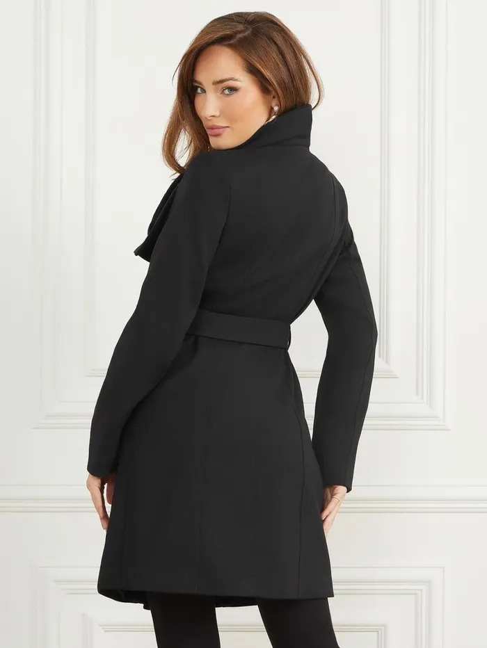 Women GUESS Ambra WoolBlend Coat Jet Black Multi Jackets and Coats Women GUESS Ambra WoolBlend Coat Jet Black Multi Jackets and Coats