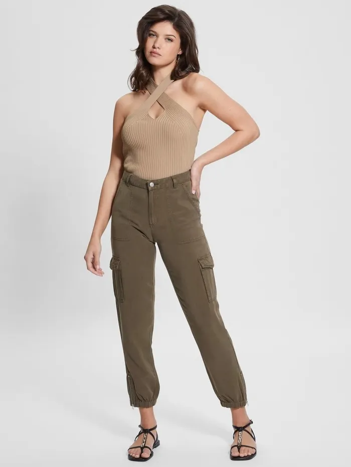 Women GUESS Bowie Chino Cargo Pants Asphalt Green Multi Bottoms