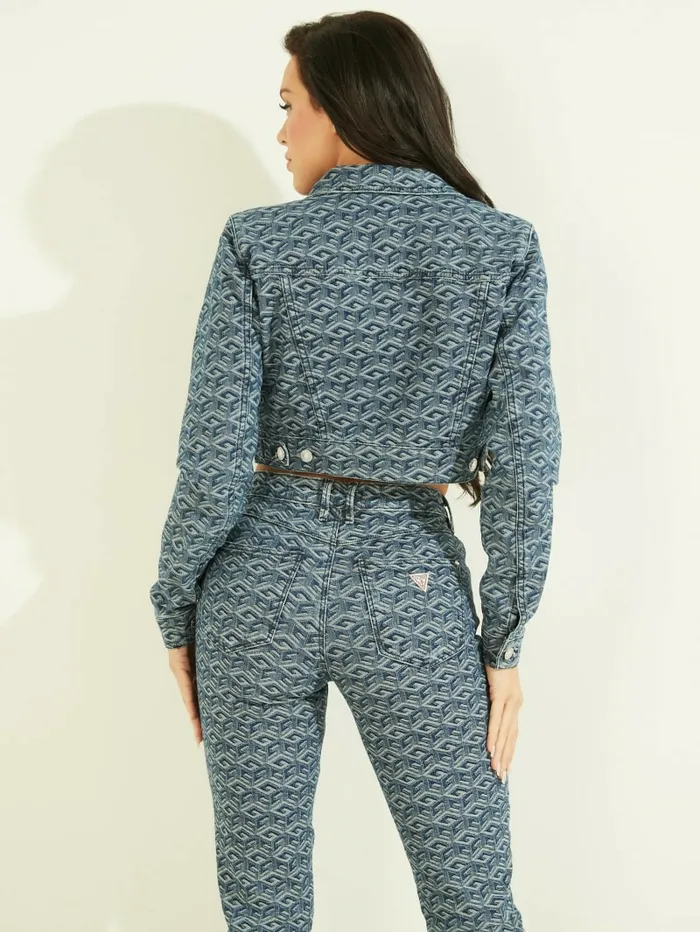 Women GUESS Cube Geometric Cropped Jacket Cube Wash Jackets and Coats Women GUESS Cube Geometric Cropped Jacket Cube Wash Jackets and Coats