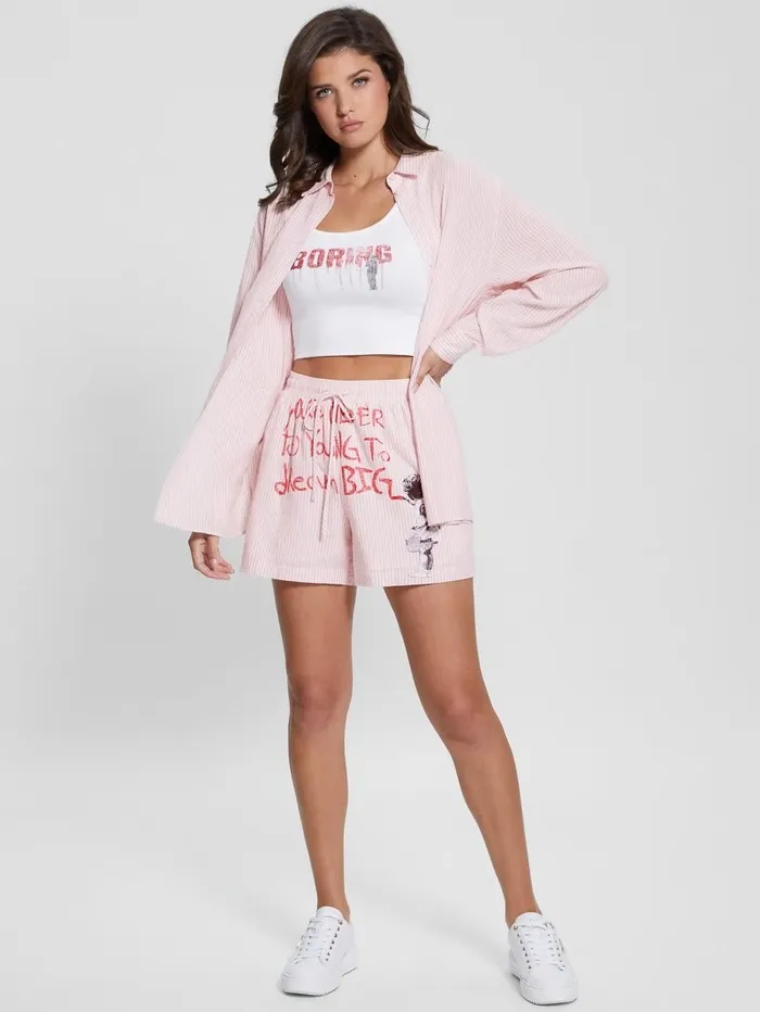 Women GUESS Dream Big Gingham Striped Shorts Blush Breeze Multi Intimates Women GUESS Dream Big Gingham Striped Shorts Blush Breeze Multi Intimates