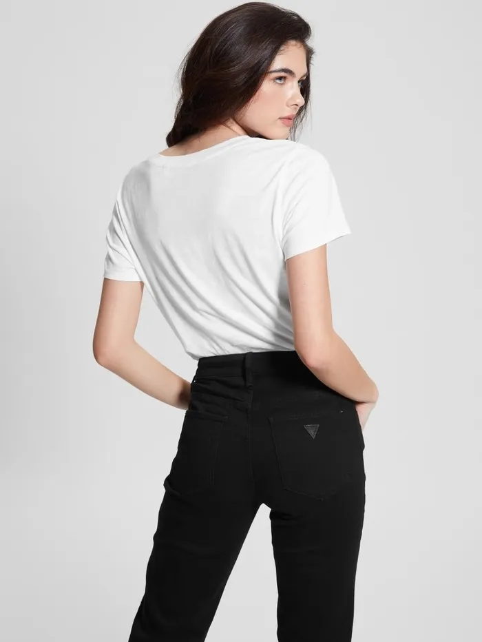 Women GUESS Eco 1981 Crystal Logo Tee Pure White Tops