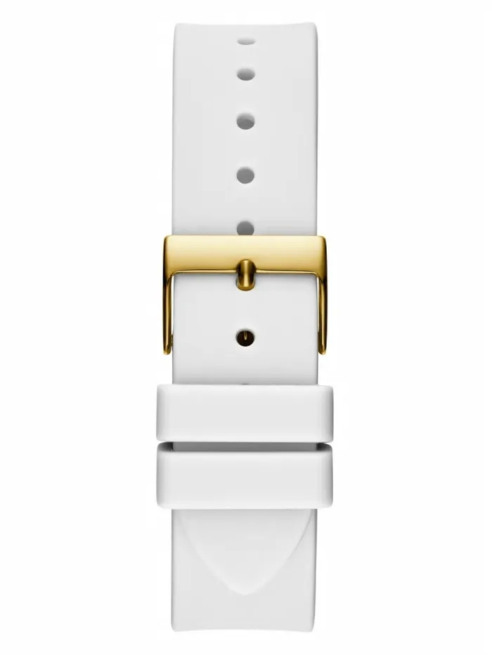 Women GUESS GoldTone and White Silicone Multifunction Watch White Multi Watches Women GUESS GoldTone and White Silicone Multifunction Watch White Multi Watches
