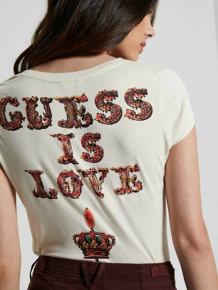 Women GUESS GUESS Is Love Graphic Tee Pearl Oyster Tops