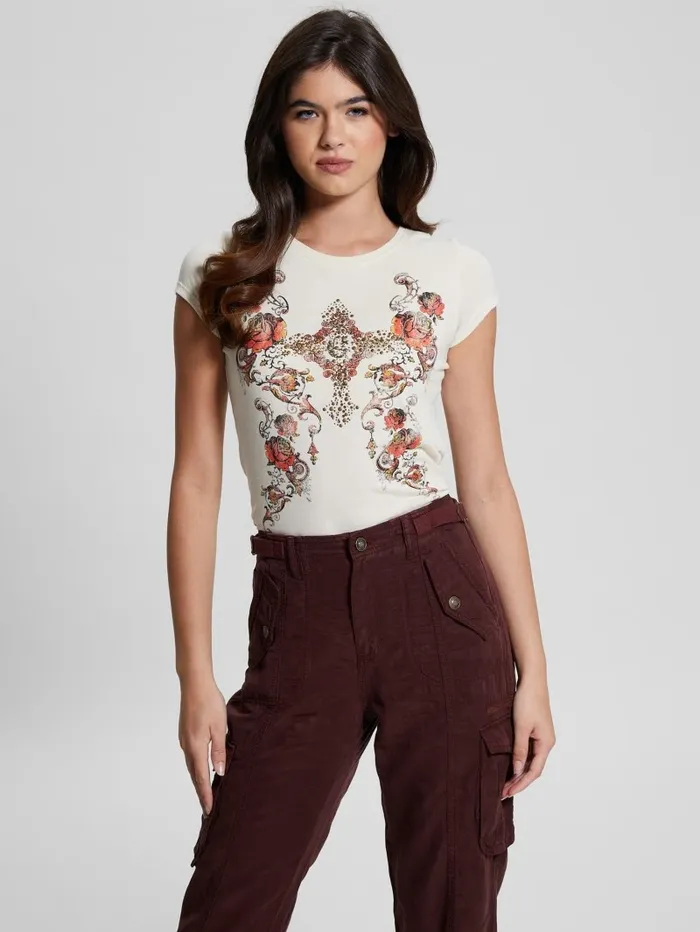 Women GUESS GUESS Is Love Graphic Tee Pearl Oyster Tops Women GUESS GUESS Is Love Graphic Tee Pearl Oyster Tops