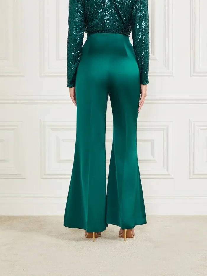 Women GUESS Kellis Flare Pant Ornate Teal Bottoms
