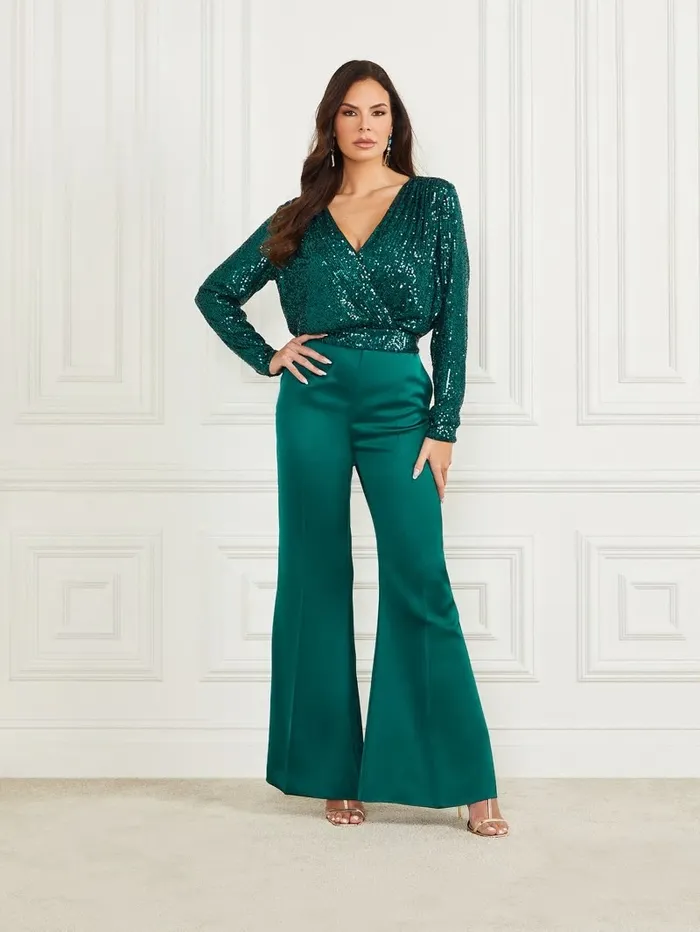 Women GUESS Kellis Flare Pant Ornate Teal Bottoms