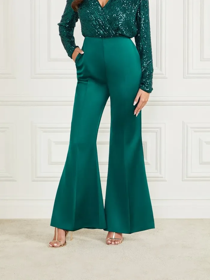 Women GUESS Kellis Flare Pant Ornate Teal Bottoms