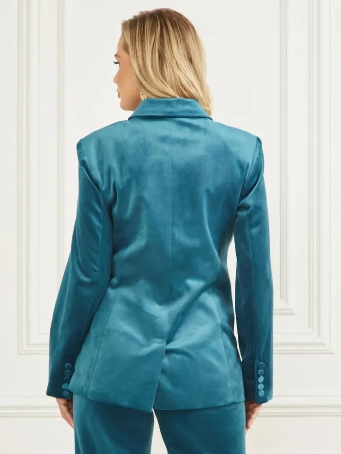 Women GUESS Lilli Velvet Blazer Blue Opal Jackets and Coats