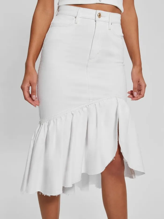Women GUESS Marinella Denim Pencil Skirt Lily White Bottoms