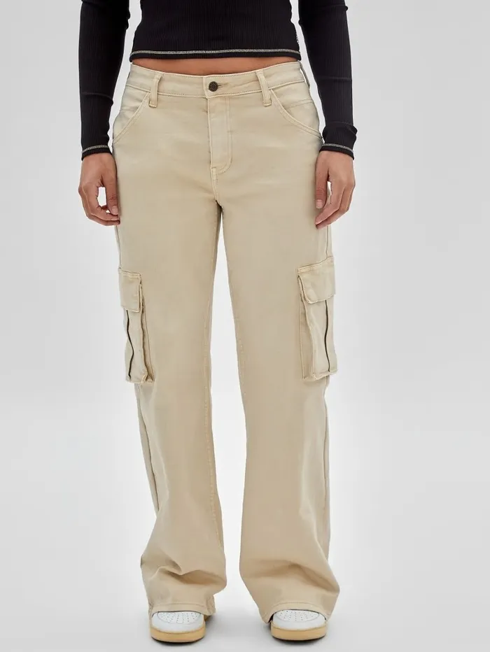 Women GUESS Originals Kit Cargo Jeans Go Laurie Tan Wash Jeans and Denim GUESS