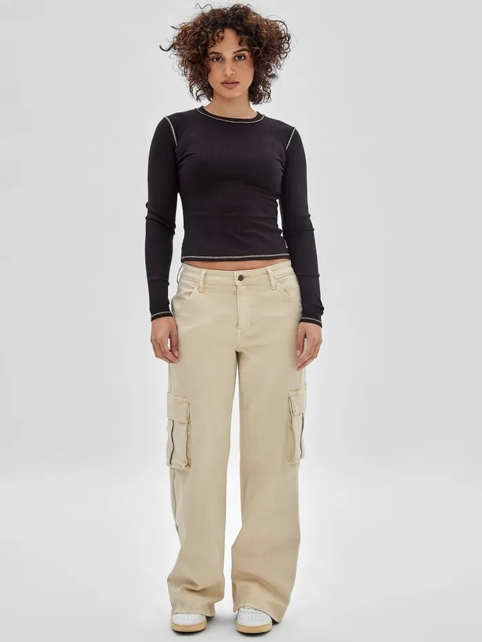 Women GUESS Originals Kit Cargo Jeans Go Laurie Tan Wash Jeans and Denim GUESS