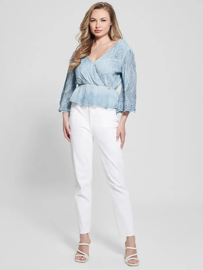 Women GUESS Pam Embroidered Top Vanish Blue Jeans Multi Tops Women GUESS Pam Embroidered Top Vanish Blue Jeans Multi Tops