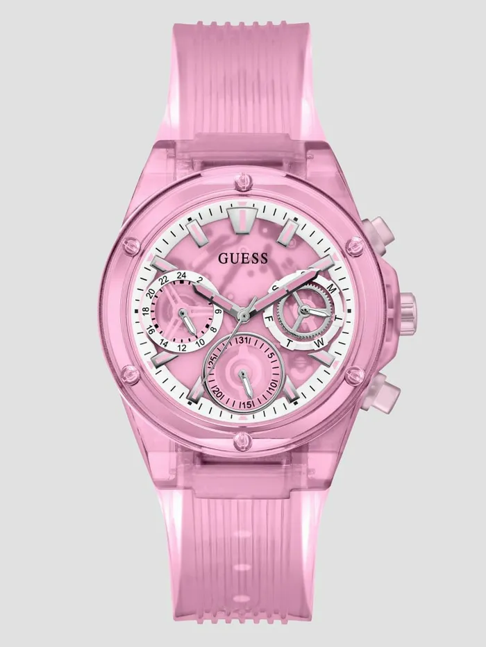 Women GUESS Pink Transparent Multifunction Watch Rose Gold Watches