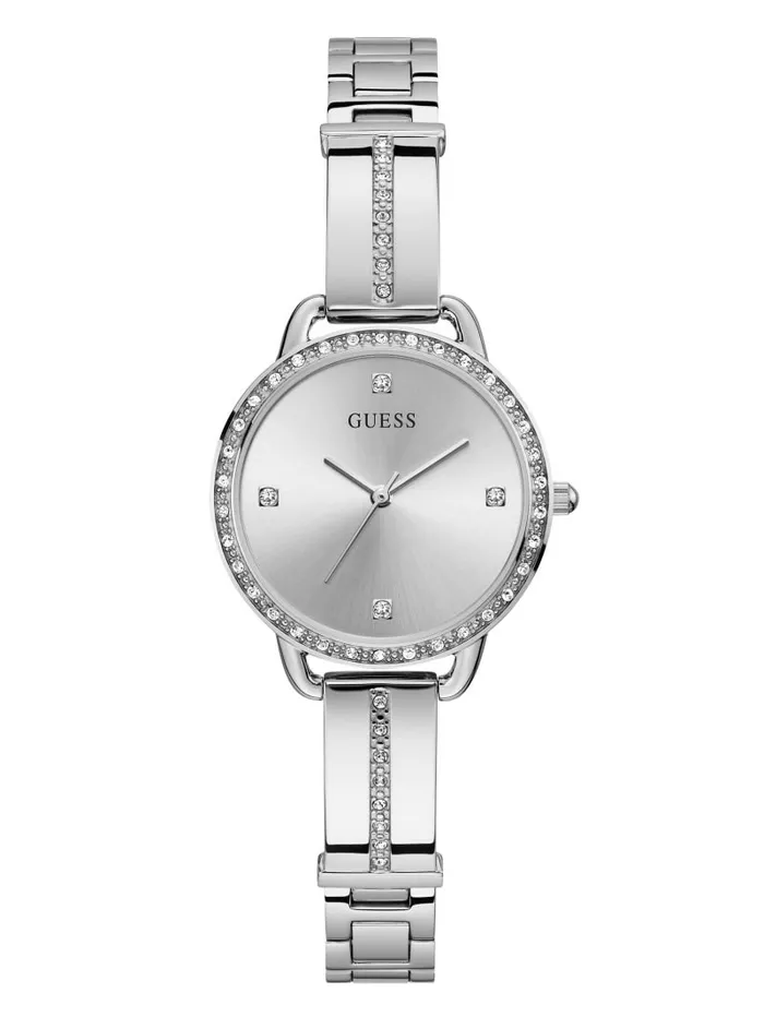 Women GUESS SilverTone Crystal Analog Watch Silver Watches