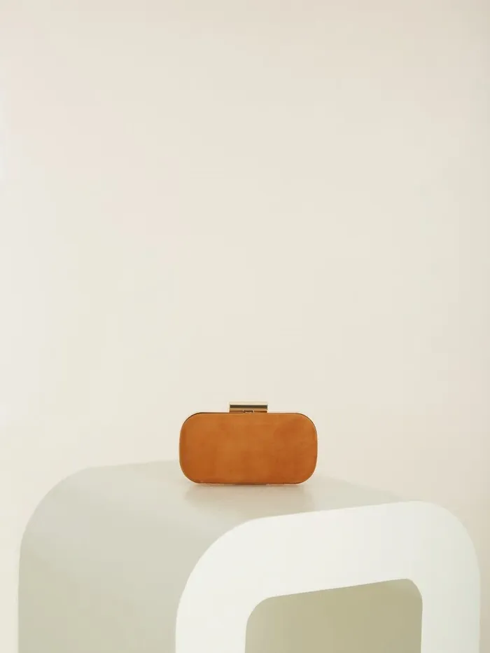 Women GUESS Suede Leather Clutch Cognac Handbags