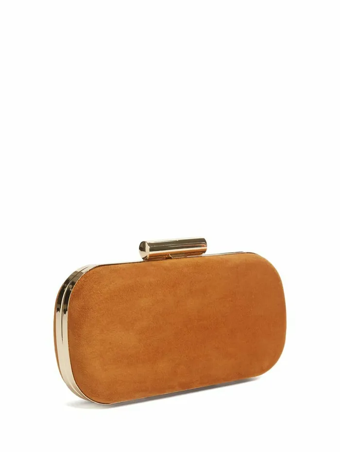 Women GUESS Suede Leather Clutch Cognac Handbags