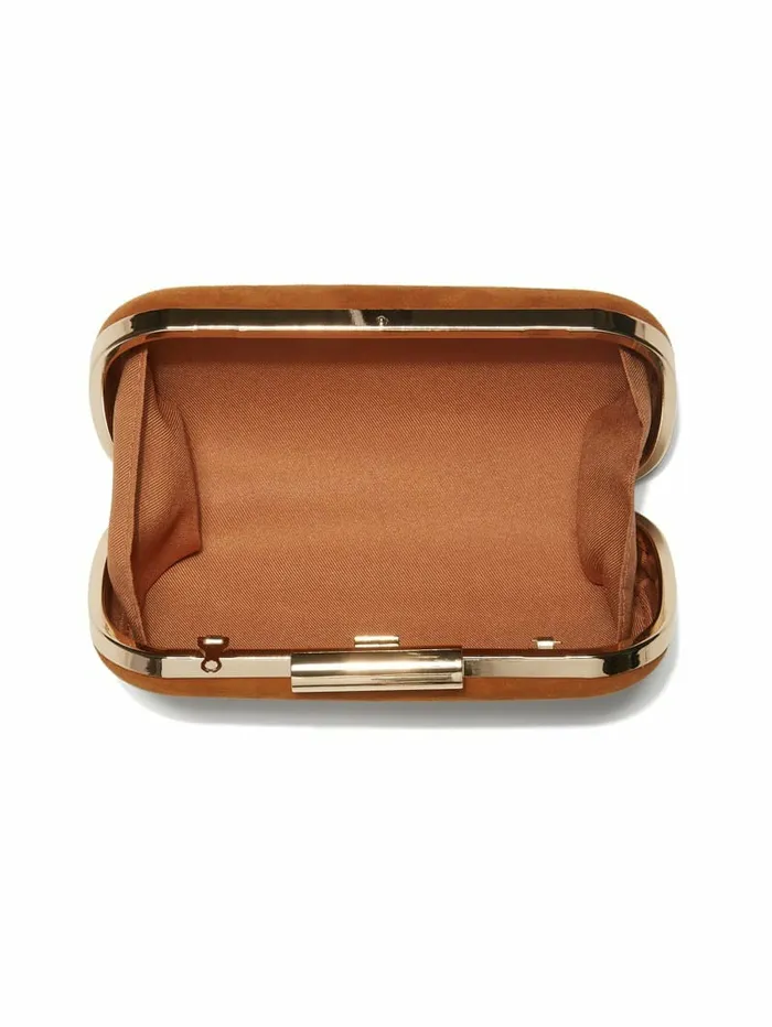 Women GUESS Suede Leather Clutch Cognac Handbags