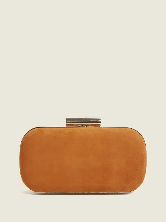 Women GUESS Suede Leather Clutch Cognac Handbags