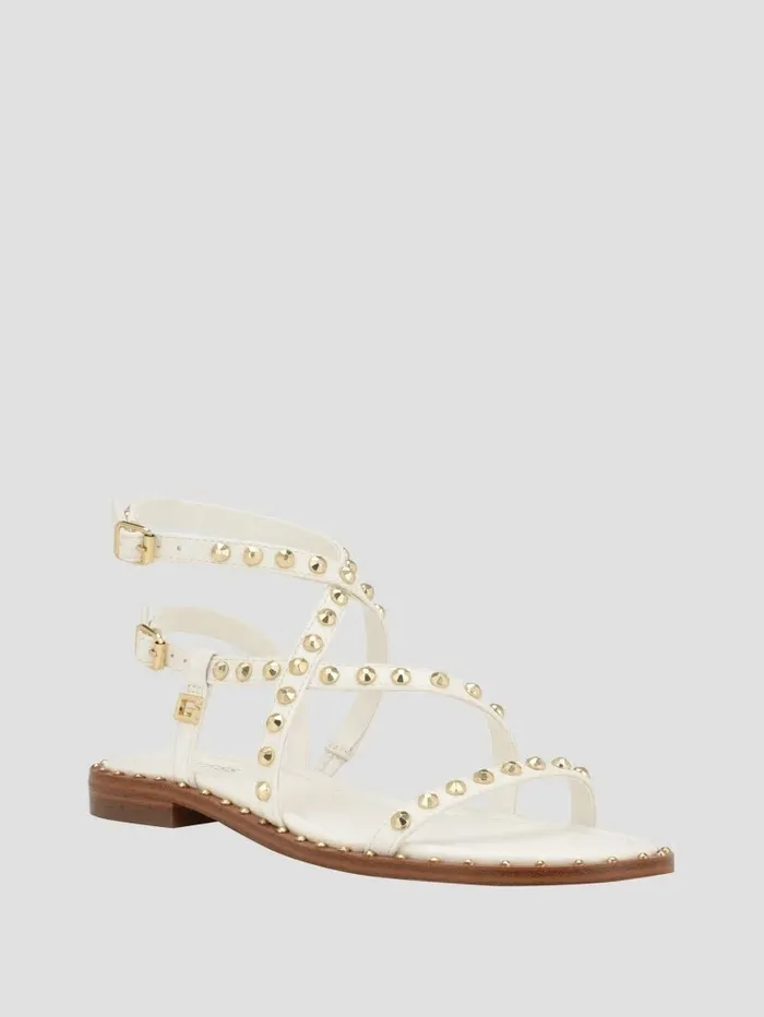 Women GUESS Yamara Studded Strappy Gladiator Sandals Wht Floral Sandals