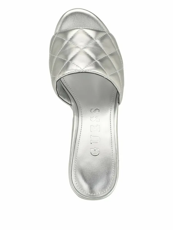 Women GUESS Yanni Quilted Platform Mules Silver 040 Sandals Women GUESS Yanni Quilted Platform Mules Silver 040 Sandals