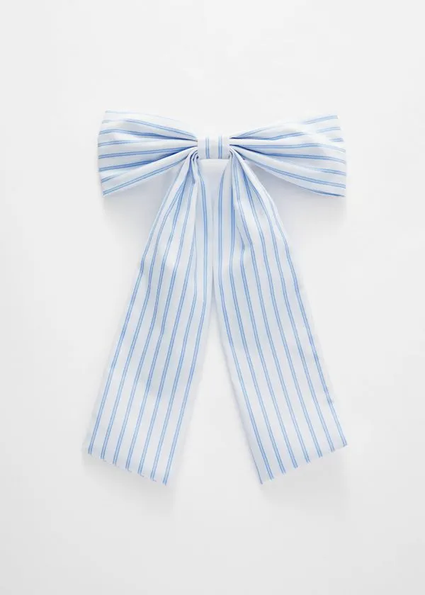 Women Hair Accessories and Other Stories Striped Bow HairClip Whiteandblue
