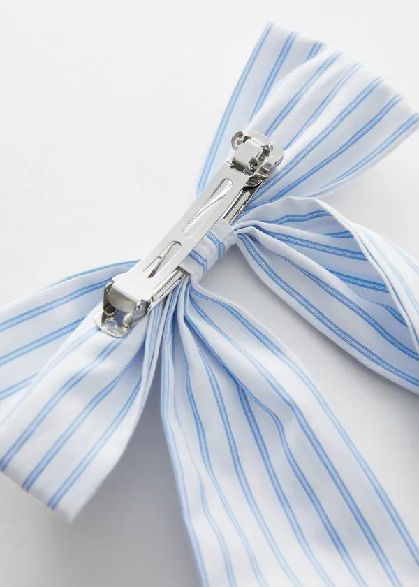 Women Hair Accessories and Other Stories Striped Bow HairClip Whiteandblue Women Hair Accessories and Other Stories Striped Bow HairClip Whiteandblue