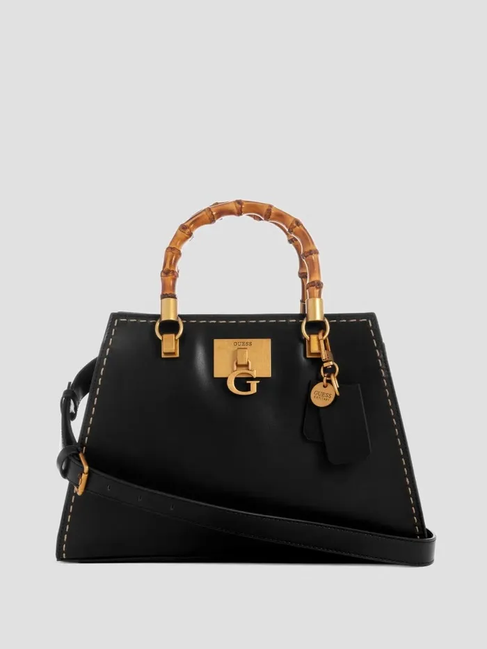 Women Handbags GUESS Stephi Bamboo Handle Satchel Black