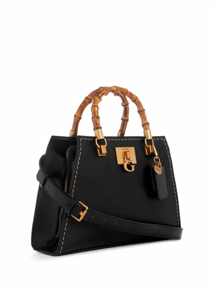 Women Handbags GUESS Stephi Bamboo Handle Satchel Black