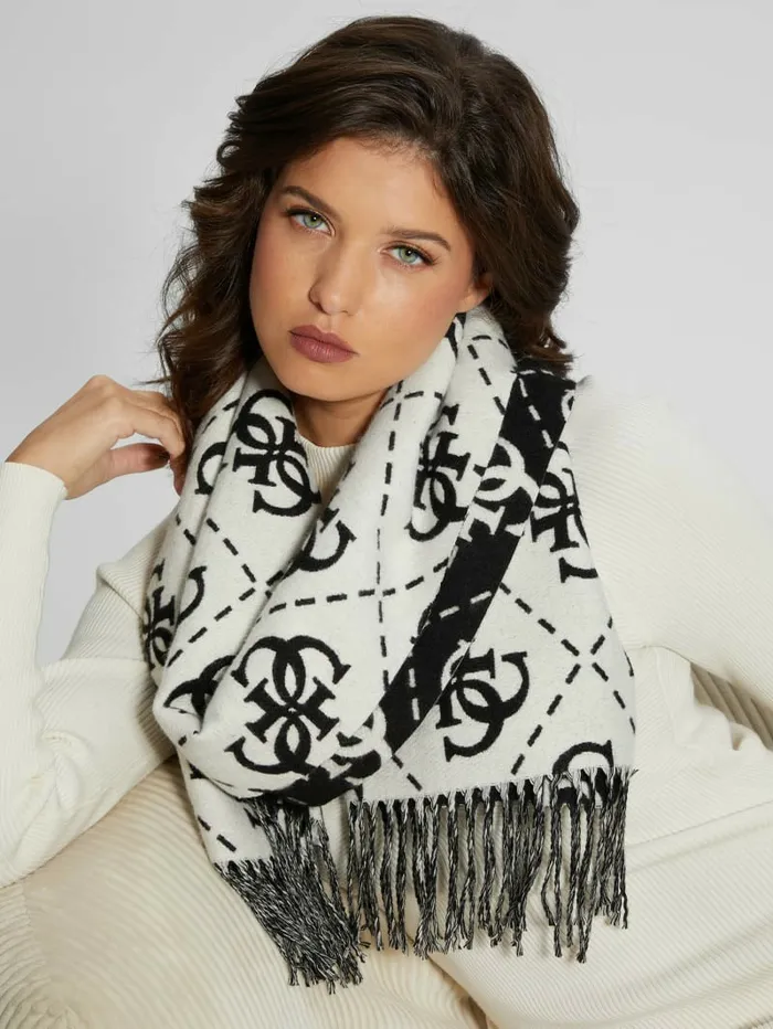 Women Hats and Scarves GUESS Quattro G Monogram Scarf Black Women Hats and Scarves GUESS Quattro G Monogram Scarf Black