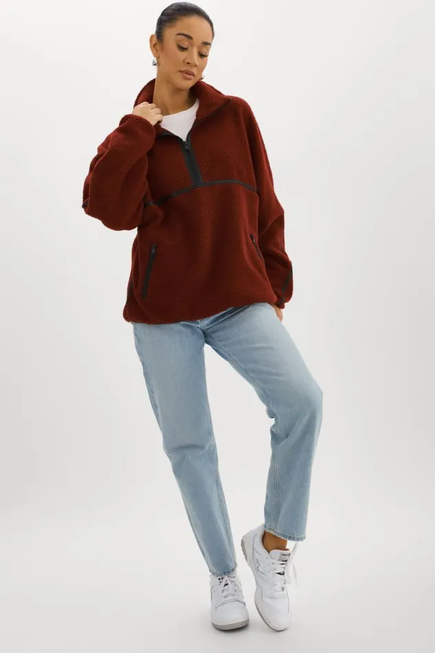 Women HELSA Polar Fleece Pullover Syrah LAMARQUE Tops Women HELSA Polar Fleece Pullover Syrah LAMARQUE Tops