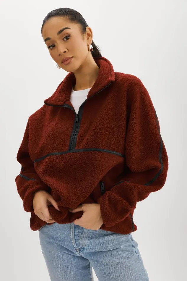 Women HELSA Polar Fleece Pullover Syrah LAMARQUE Tops Women HELSA Polar Fleece Pullover Syrah LAMARQUE Tops