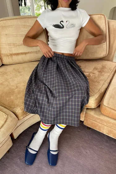 Women Irene Midi Skirt Grey Plaid Lisa Says Gah Skirts
