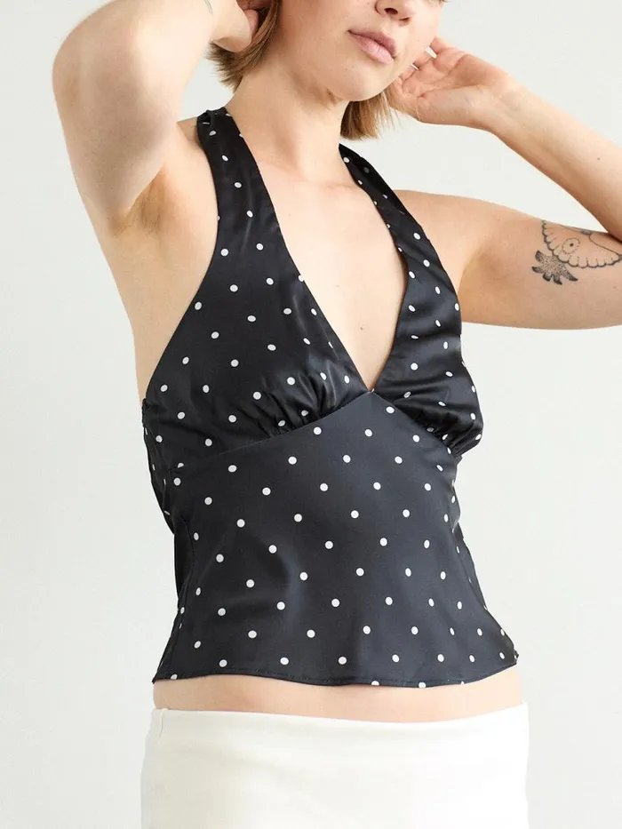 Women Iris Dot Top Black and White Lisa Says Gah Sleeveless Tops