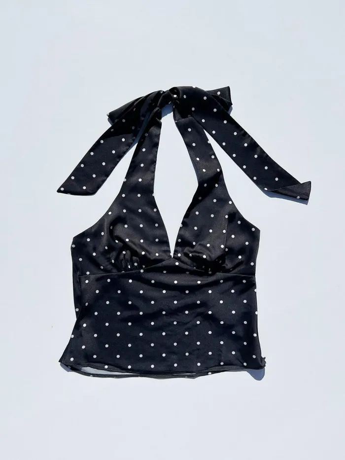 Women Iris Dot Top Black and White Lisa Says Gah Sleeveless Tops
