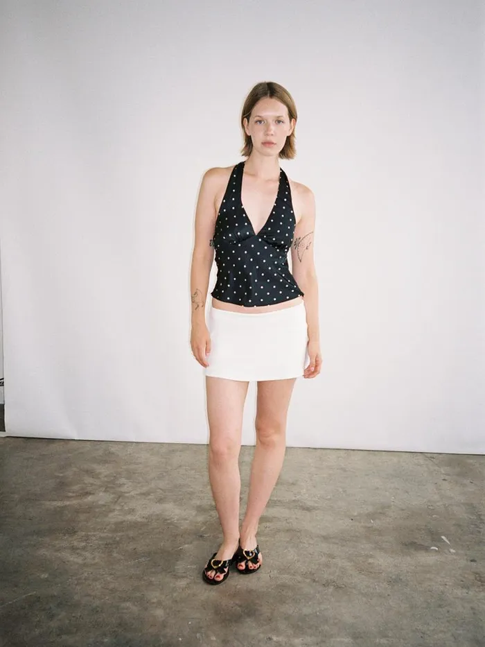 Women Iris Dot Top Black and White Lisa Says Gah Sleeveless Tops