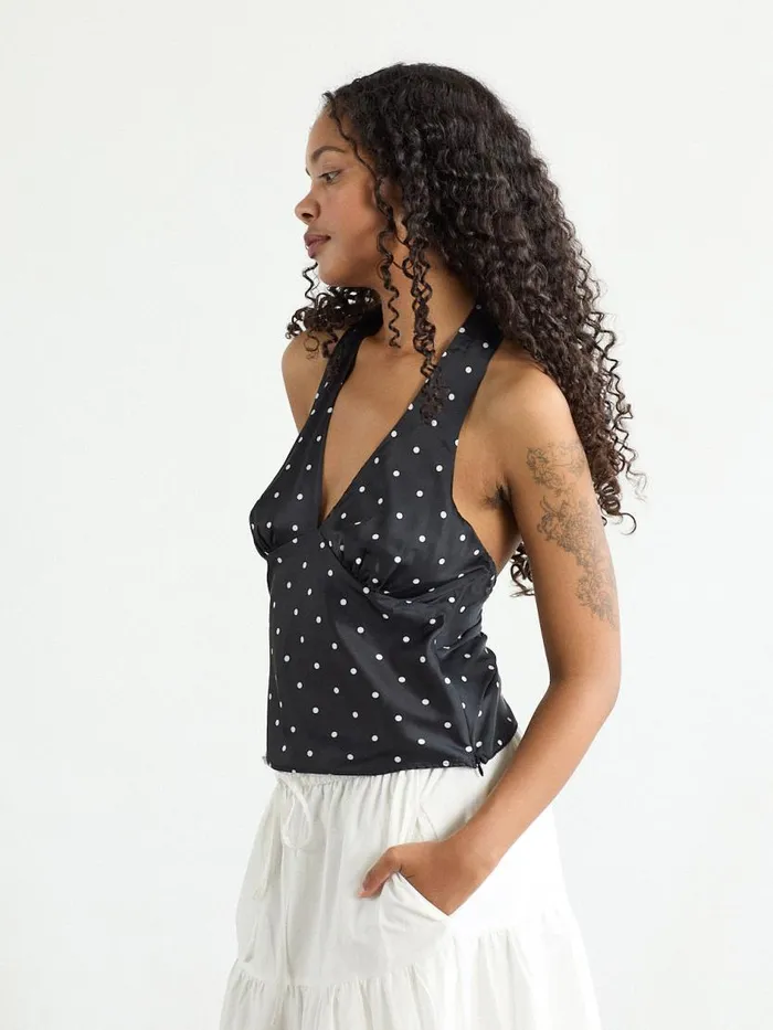 Women Iris Dot Top Black and White Lisa Says Gah Sleeveless Tops
