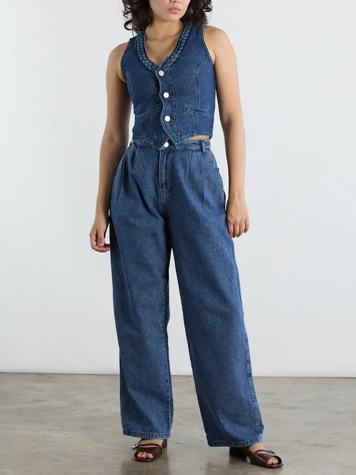 Women Isla Denim Vest Vintage Wash Lisa Says Gah Blouses