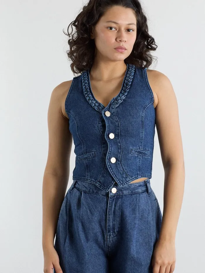 Women Isla Denim Vest Vintage Wash Lisa Says Gah Blouses